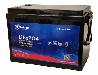 Litium(LiFeP04) akku/24V/70Ah/345x187x249/M8