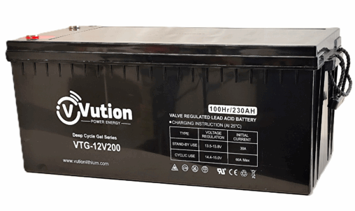 Solar akku VRLA-GEL/230Ah/C100/522x240x219/- +